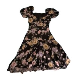 Yumi Kim Black Floral Puff Sleeve Dress